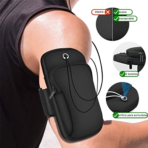Brazalete Deportivo de Celular 2 Pack,Funda para Teléfono con Brazalete Deportivo para Correr, Bolsa de Brazo Compatible con Teléfono Móvil de Hasta 6.5 Pulgadas para Gimnasio/Exterior (Negro+Rosa)